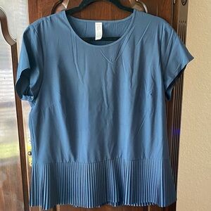 SPANX Short Sleeve Top in Blue with Pleated Hem